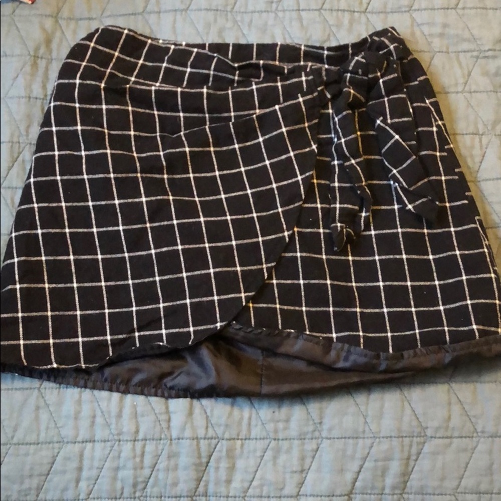 Plaid black abbeline faux wrap skirt